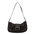 Borsa a spalla marrone scuro in ecopelle con fibbie metalliche vintage e pieghe - Marrone