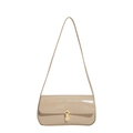 Bolso de hombro chic en charol beige con cierre dorado y marco rectangular retro - Caqui