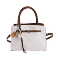 Two-tone crossbody bag in cream and brown leather with baseball charms and gold lock - With Ornament / White