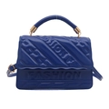 Koningsblauwe laklederen handtas met reliëf FASHION belettering en gouden hardware - Blauw