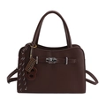 Sac à main en cuir marron foncé avec fermoir rotatif argenté et breloque abaque décorative - Café Avec Pendentif