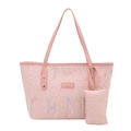 Ensemble sac cabas rose rayé avec tissu texturé et détails de broderie colorés - Rose