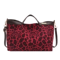 Borsa a spalla con stampa leopardata e rose, manici in pelle marrone e dettagli dorati - Rosso