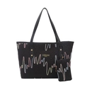 Sac fourre-tout noir minimaliste avec broderie vagues colorées et petite pochette - Noir