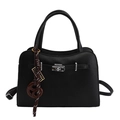 Black litchi grain bucket bag with silver twist lock and unique abacus charm detail - Black with Pendant