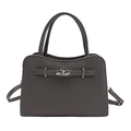 Minimalist dark gray square handbag with wavy top handle and silver twist lock closure - Gray
