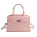 Elegante rosa Umhängetasche mit einer Mischung aus Leder und Webstruktur - Rosa ohne Anhänger