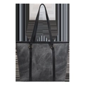 Borsa tote grigia minimalista in tela con manici neri per ufficio e viaggi quotidiani - Nero