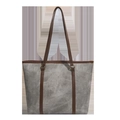 Borsa tote retrò in tela grigio e marrone con tracolla in finta pelle - Grigio