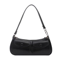 Borsa sottobraccio retrò in pelle nera con due tasche frontali e tracolla a catena argento - Nero