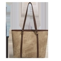 Borsa tote retrò in tela kaki con spalline in pelle marrone e finiture dorate - Cachi