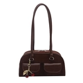 Borsa baguette retrò marrone caffè con doppie tasche frontali e ciondolo a ciliegia - Con Ciondolo Ciliegia / Marrone