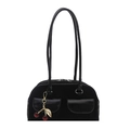 Borsa Boston vintage nera con doppie tasche frontali e ciondolo a forma di ciliegia - Con Ciondolo Ciliegia / Nero