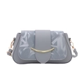 Gray textured shoulder bag with golden crescent buckle and adjustable strap - Blue