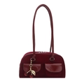 Borsa a spalla in velluto bordeaux con spalline in pelle e ciondolo a ciliegia - Con Ciondolo Ciliegia / Borgogna