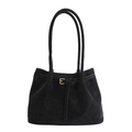 Minimalistische schwarze Shopper-Tasche aus mattem Leder mit goldener Schnalle - Schwarz (Ohne Anhänger)