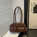 Retro dark brown suede Boston bag with large capacity and double front pockets - Brown No Pendant