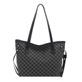 Bolso tote elegante con estampado de monograma M y remaches metálicos para uso diario - Negro