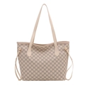 Bolso tote beige con estampado de letras M y detalles metálicos dorados para uso diario - Blanco Roto