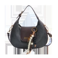 Borsa hobo minimalista in camoscio grigio scuro e marrone con ciondoli in legno - Grigio con ciondolo