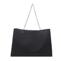 Minimalistische zwarte shopper van generfd leer met elegante zilveren kettingriemen - Zwart
