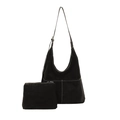 Black tote bag set with white contrast stitching and matching small inner pouch - No Pendant / Black
