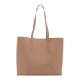 Grande borsa tote nude in pelle da donna con cuciture geometriche e manici lunghi - Cachi