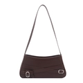 Dark brown crescent underarm bag with cross strap design and metallic oval buckles - Brown