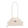 Minimalist cream dumpling shoulder bag with long straps and silver logo plate - White