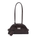 Borsa a tracolla a mezzaluna in vernice marrone scuro con placca logo in metallo - Marrone