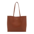 Grande borsa shopper marrone caramello in ecopelle opaca con cuciture geometriche - Marrone