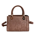 Minimalist tan textured handbag with golden hardware and adjustable strap on white background - Brown (Without Pendant)