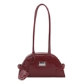 Retro burgundy boston shoulder bag with smooth faux leather and silver metal brand plate - Red