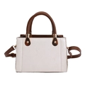 Fashionable white and brown textured shoulder bag with round handles and gold hardware - White (Without Charm)