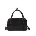 Bolso Boston de charol negro brillante con asas superiores y correa desmontable - Negro