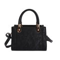 Minimalist black structured crossbody bag with vertical texture and gold hardware details - Black (Without Charm)