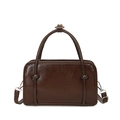 Bolso de mano vintage marrón en cuero brillante con asas y correa ajustable - Marrón