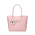 Rosa Nylon-Tragetasche mit Ledergriffen und Plüsch-Anhänger für den täglichen Pendelverkehr - Mit Anhänger Stil / Rosa Mit Anhänger