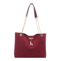 Elegant burgundy suede tote bag for women with golden chain straps and deer charm detail - Red