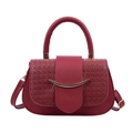 Chic burgundy crossbody bag with woven texture flap and golden hardware on white background - 23*13*7 / Red