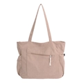 Minimalistische corduroy draagtas in lichtbruin met zijzakken en kwastje ritssluiting - Khaki