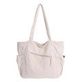Minimalistische beige corduroy shopper met grote capaciteit en trekkoord zijzakken - Wit