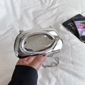 Silver mirror effect handbag with unique loop handle and sleek metal ball chain strap - Silver