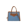 Borsa tote in denim blu con finiture marroni e tracolla per il pendolarismo quotidiano - Azzurro