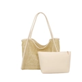 Handwoven straw tote bag with a removable white leather inner pouch for beach and daily use - Off White