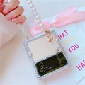 Clear case for Samsung Galaxy Z Flip with sparkling rhinestones and pearl hand chain - Samsung ZFlip3 / Hard Case Butterfly Rhinestone Edge With Pearl Chain