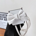 Crossbody phone case for Samsung ZFlip6 with large white bow and premium leather texture - White (Leather Bow + Long Lanyard) / Samsung ZFlip5