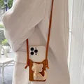 Funda de móvil bandolera con diseño de gato y correa para iPhone 16 15 14 13 - iPhone 7/8/SE 2020 / Marrón