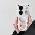 Détails de la coque en cuir blanc avec chaîne en perles et couronne de cœur pour Z Flip - Blanc / Huawei P50 pocket