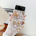 Luxury rhinestone bow phone case for Samsung Galaxy Z Flip with elegant charms - Bow Wallet Style (Z Flip 3) / White Pink